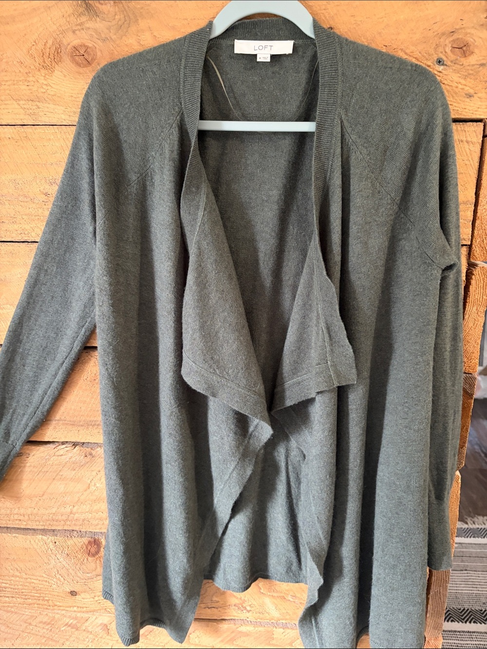 LOFT Olive Green Open Drape Front Cardigan